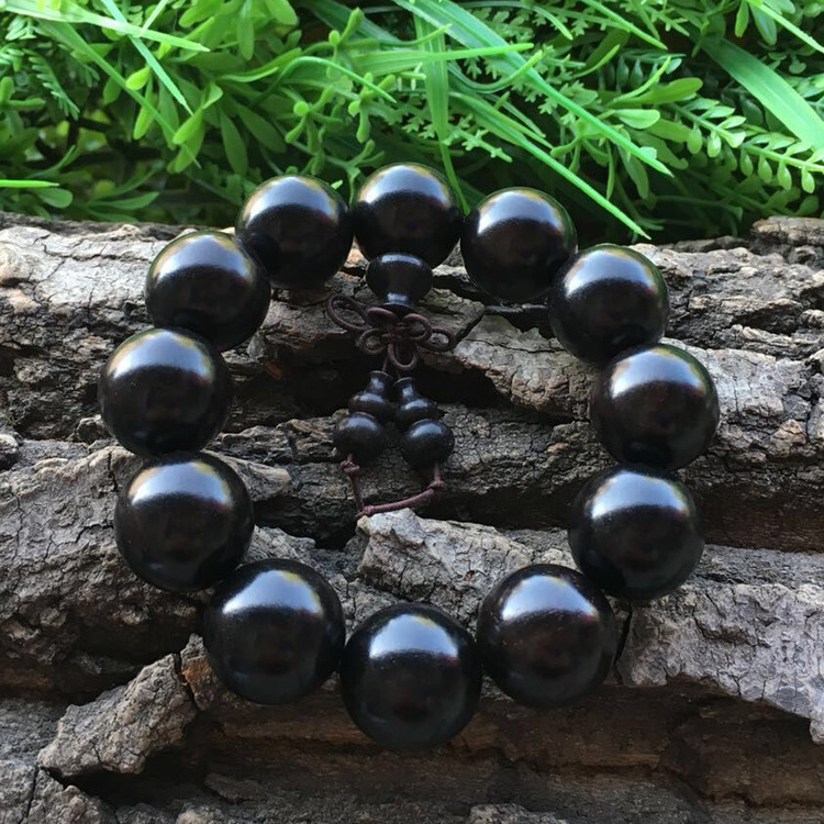 天然黑檀佛珠手串非洲紫光檀手链乌木手工紫檀木108颗念珠文玩佛