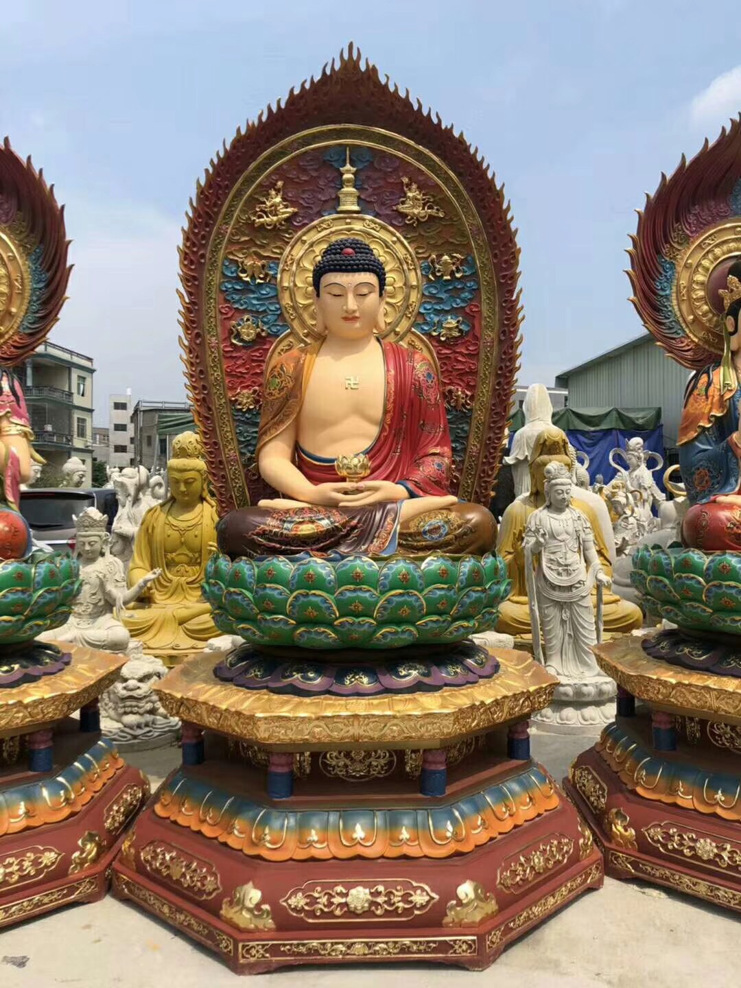 寺院佛像 西方三圣 东方三圣贴金 生漆脱胎及彩绘