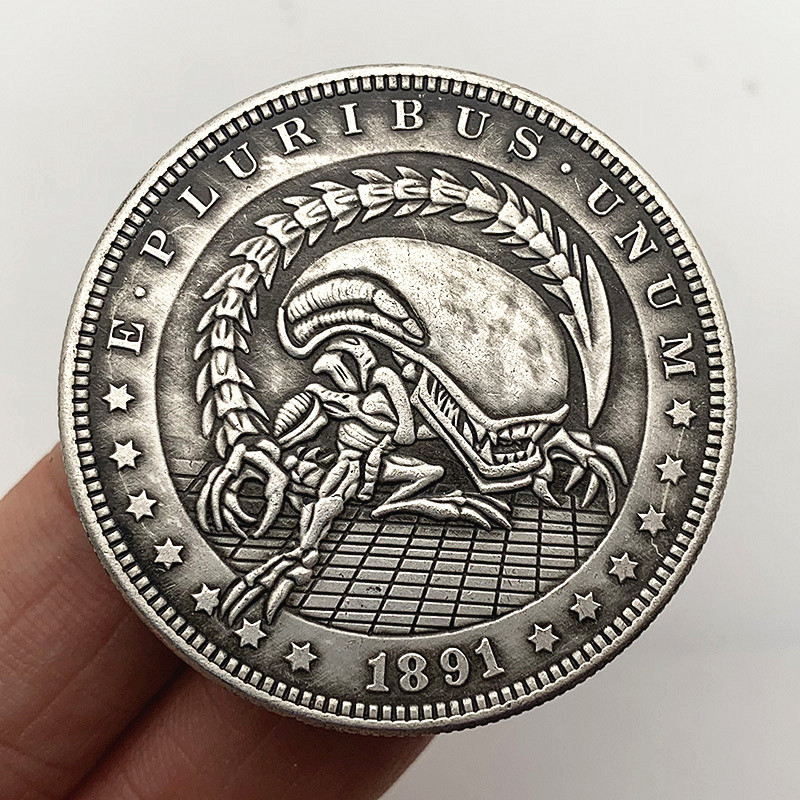 1891流浪币异形机器人仿古铜旧银硬币收藏币浮雕铜纪念币纪念章