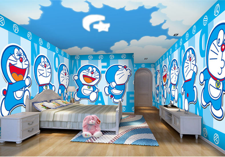 儿童房壁纸 3d卡通哆啦a梦主题墙纸壁画男孩女孩卧室背景墙无纺布