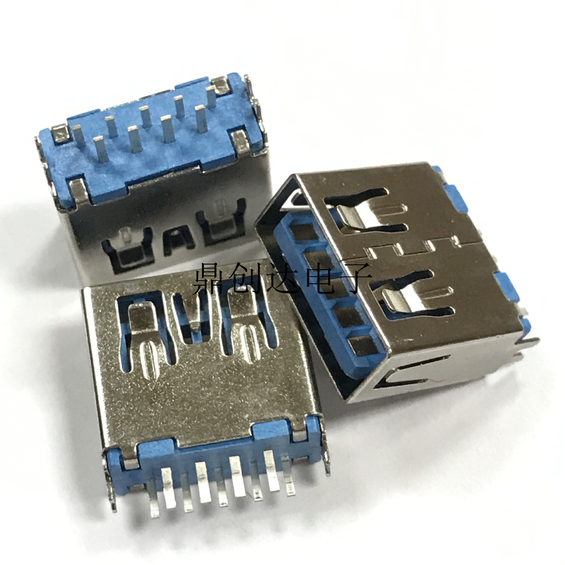 usb3.0a母座直插dip铁壳夹板直边焊线蓝胶usb超高速连接器接头