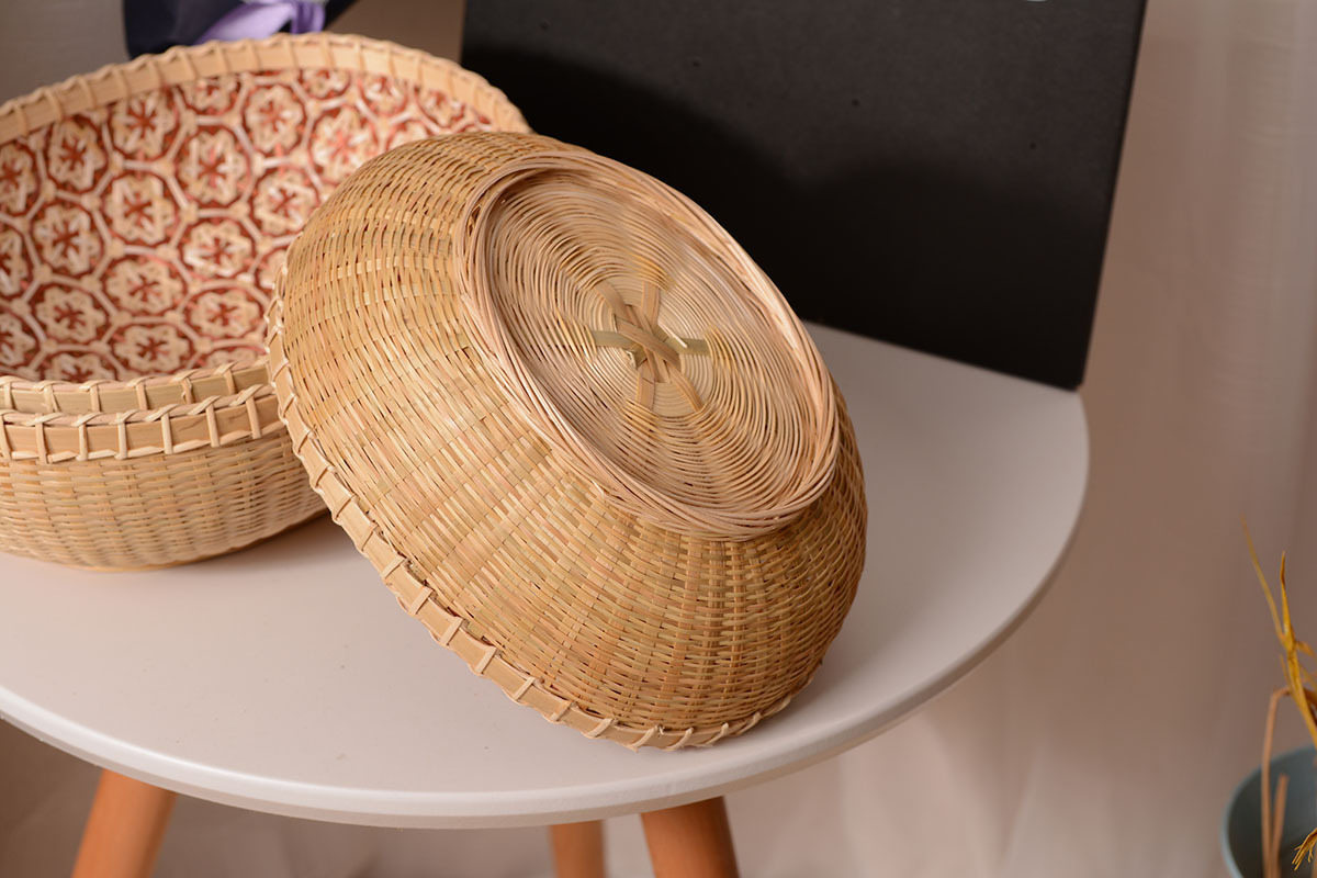 竹编篮水果蔬菜收纳篮子簸箕竹制手工产品 圆形馒头筐