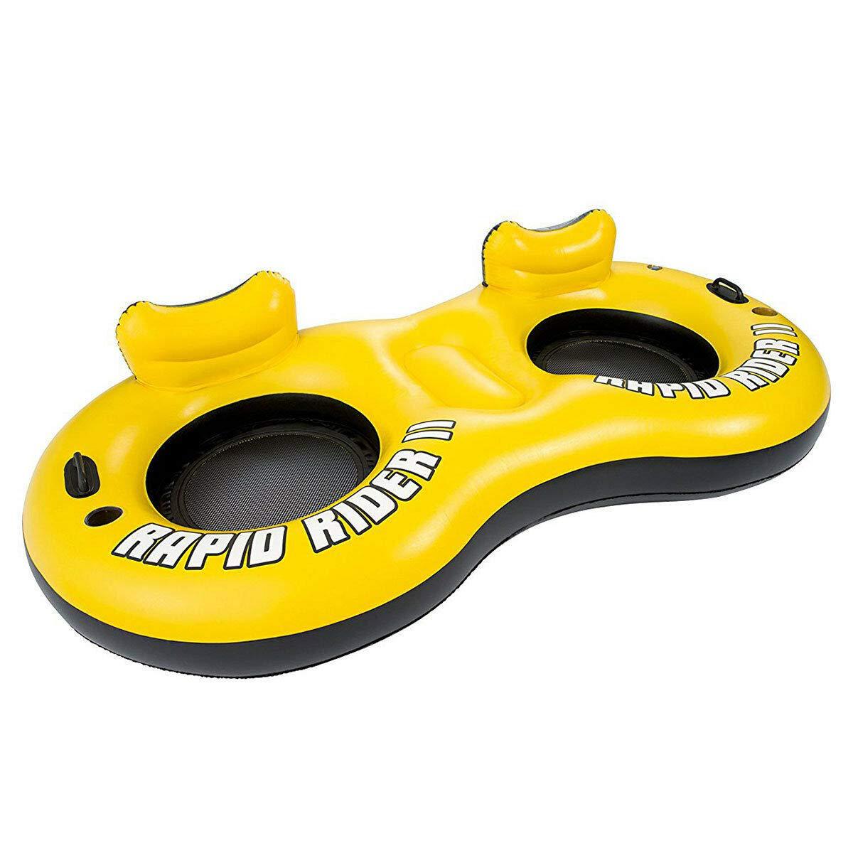 充气情侣游泳座圈双人网沙靠背座椅游泳圈单人滑水圈外贸品质