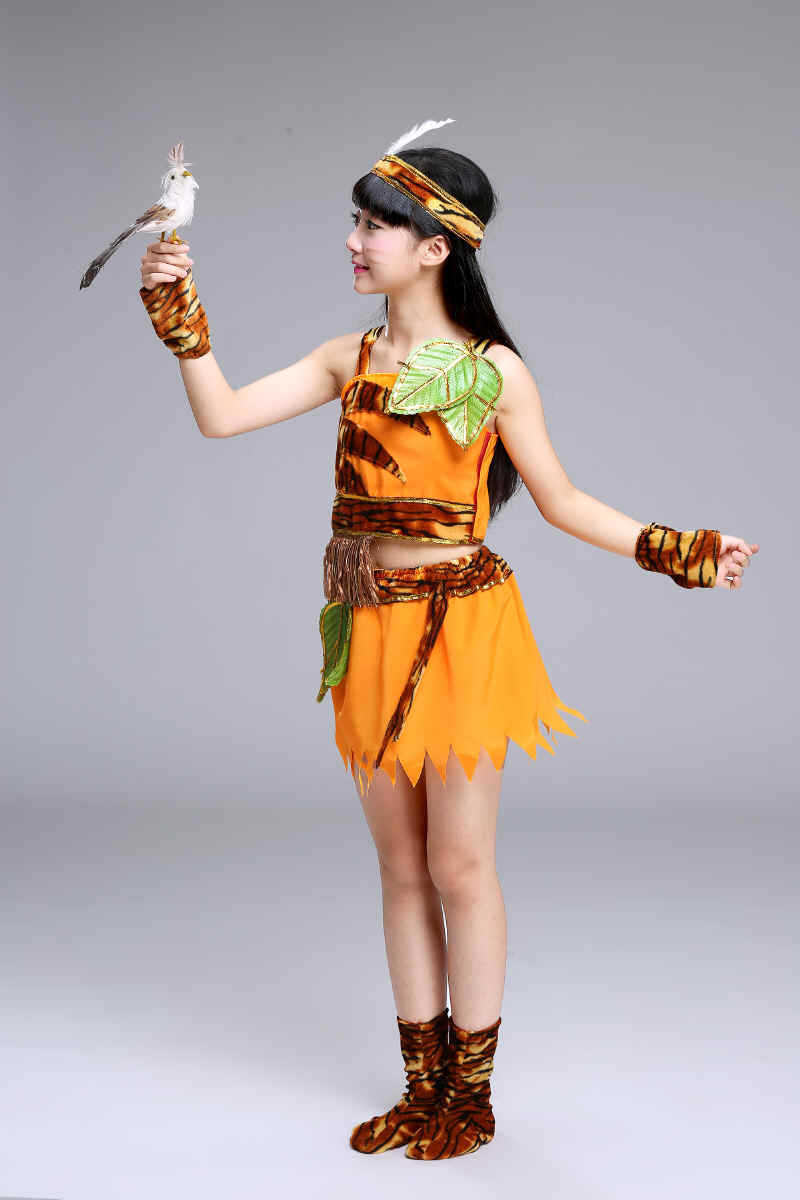 儿童小野人服装非洲野人印第安人原始部落衣服男女豹纹小猎人演出