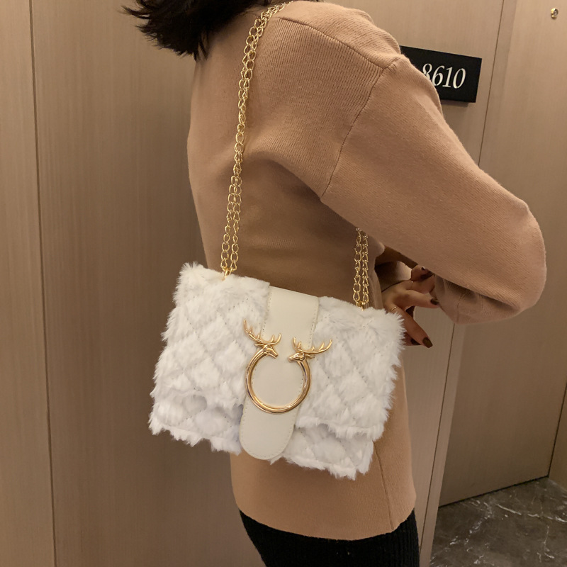 Internet Celebrity Small Bag Women's New Fashion All-Match Chain Bag Lamb Wool Plush Shoulder Bag Western Style Messenger Bag