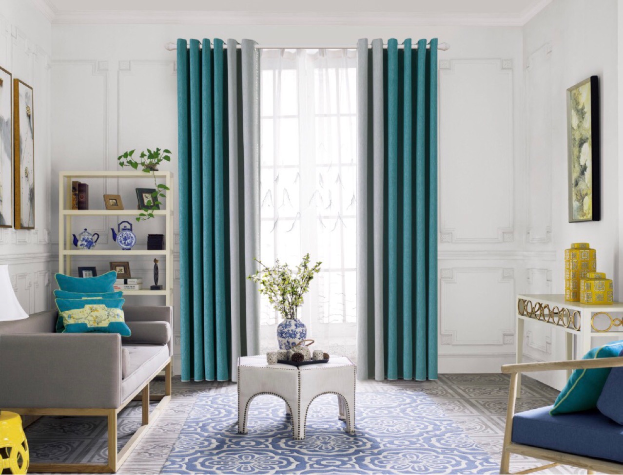 雪尼尔羊绒双色拼接撞色遮光窗帘 现代简约 客厅卧室帘现货供应