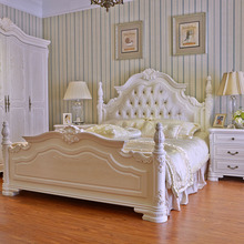 欧式床双人床实木床1.8米1.5白色公主田园床奢华软靠雕花婚床卧室