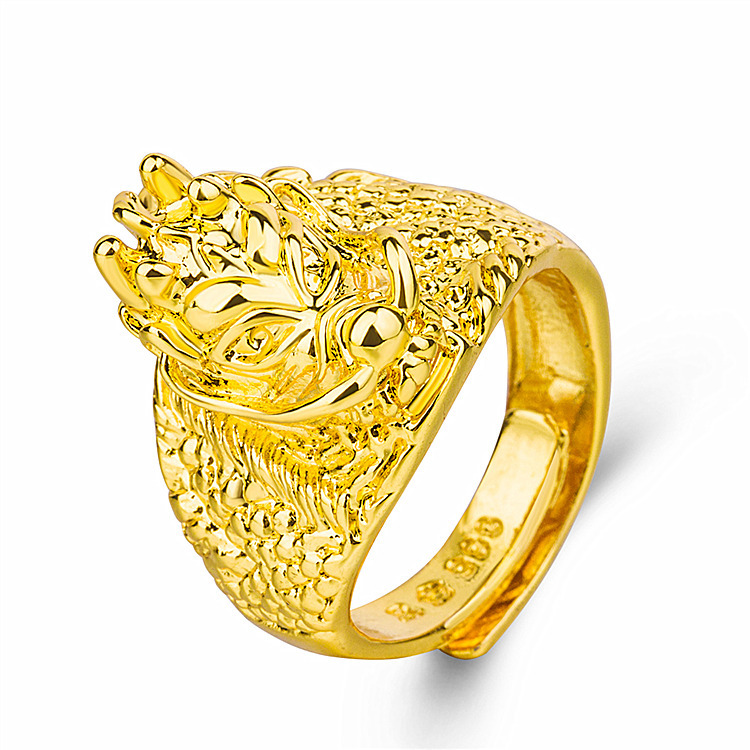男款霸气龙戒 精品越南镀金仿金龙图腾龙头开口镀厚金戒指 批发