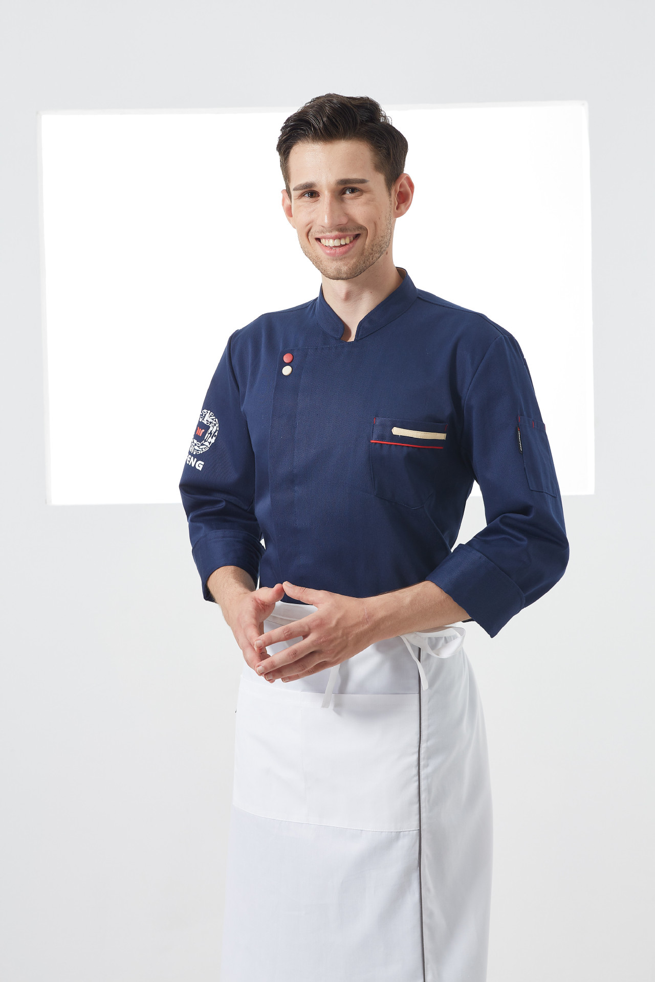 厨师服长袖男女修身定制厚款厨房西餐厅西点烘培蛋糕店厨师工作服