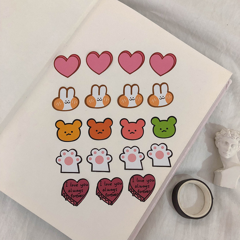 Korean Ins Cute Cat Claw Bear Love Cake Bunny Journal Stickers DIY Sealing Paste Phone Case Decorative Stickers