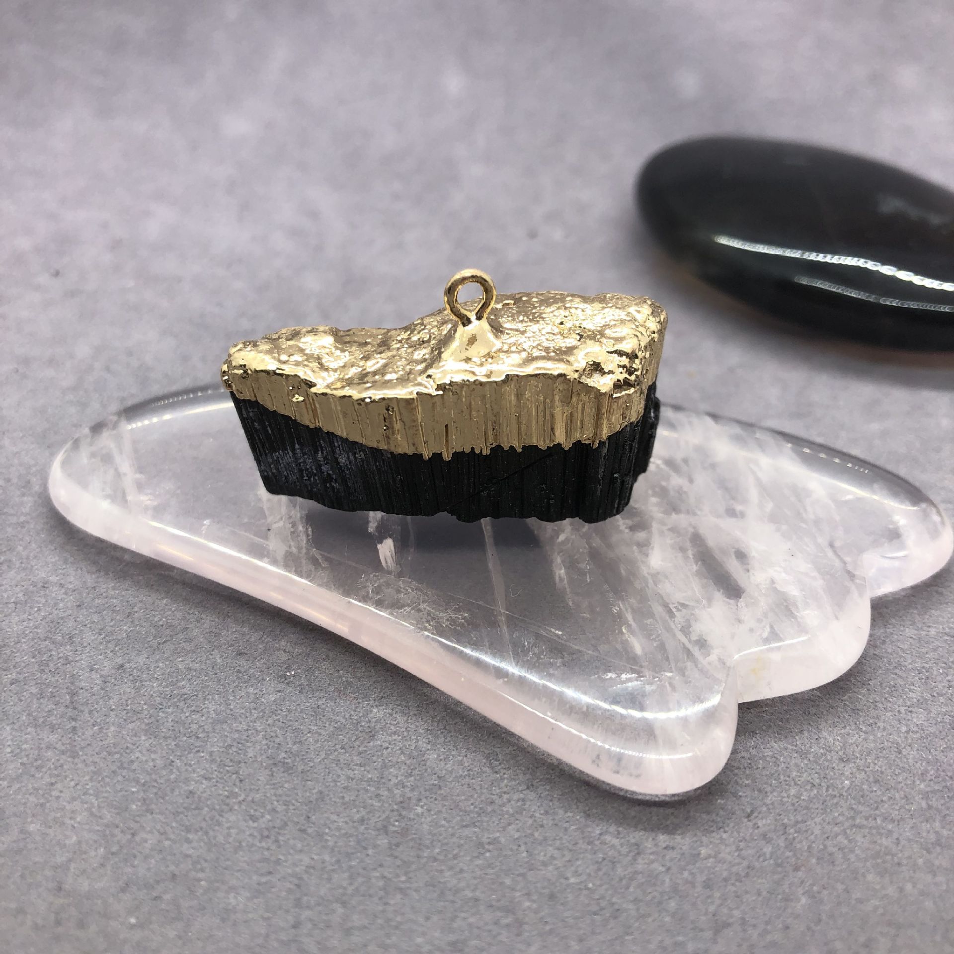 天然金边黑碧玺吊坠批发 黑碧玺项坠diy饰品配件厂家直销