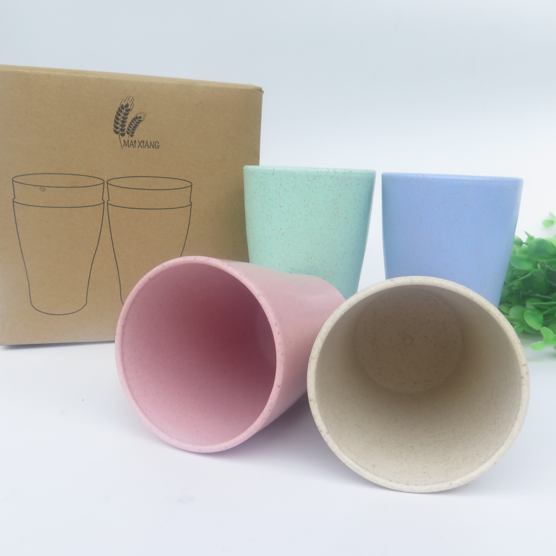 小麦秸秆随手杯套装 促销活动广告杯定制 环保水杯 可定制logo