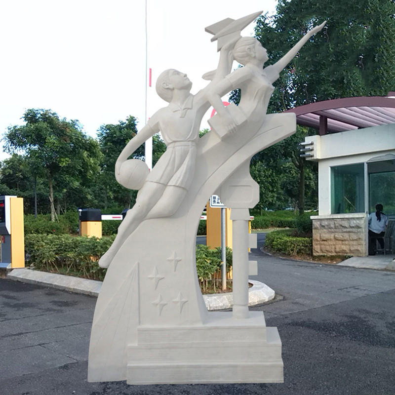 校园雕塑腾飞汉白玉读书现代人物石雕学生雕刻放飞