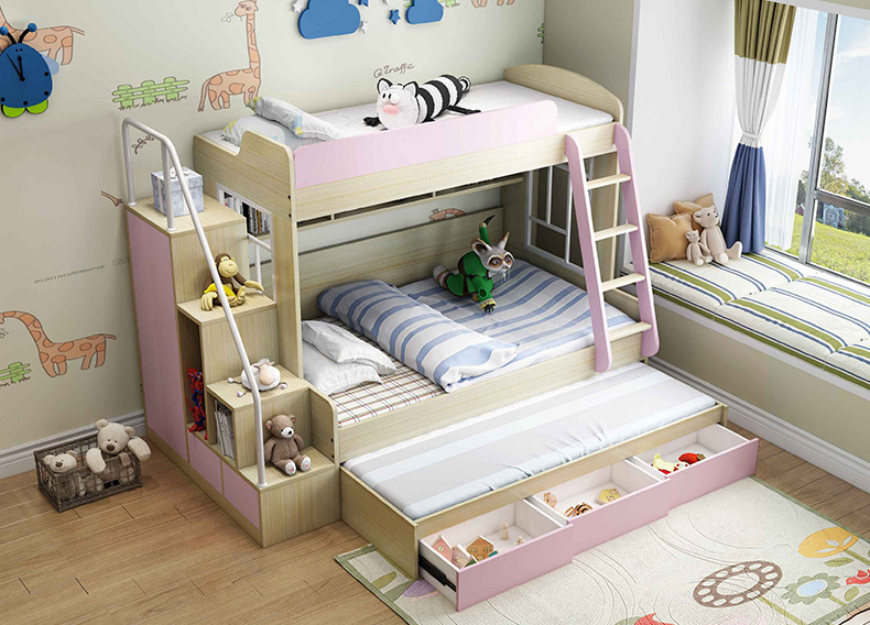 儿童环保免漆板双层床小孩上下铺床小户型双胞胎储物功能床包邮