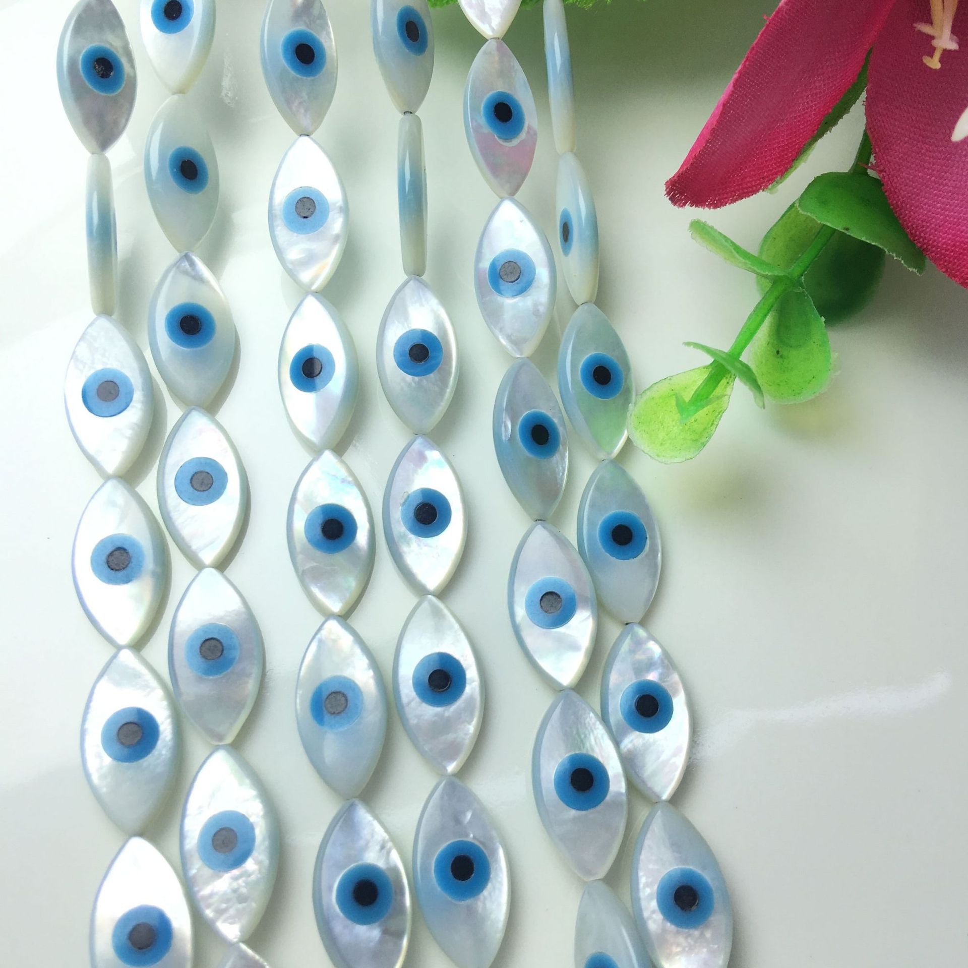贝壳眼睛土耳其魔眼马眼形7*14mm贝壳眼睛白蝶贝 蓝松石眼睛直孔