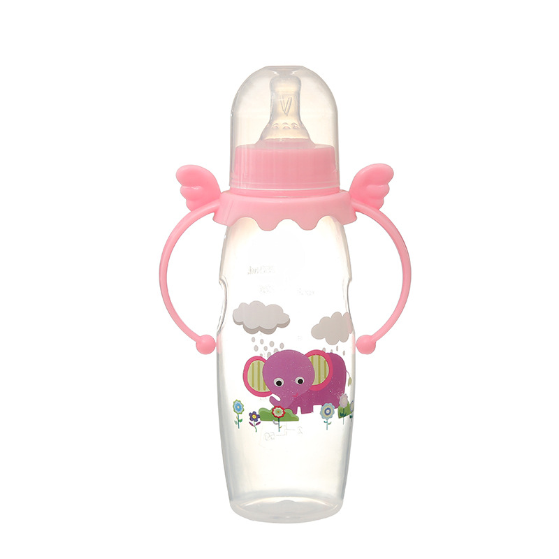 Baby Bottle with Handle Drop-Resistant Standard Caliber Pp Plastic Shatter Proof Newborn Big Baby Anti-Flatulence Drinking Water