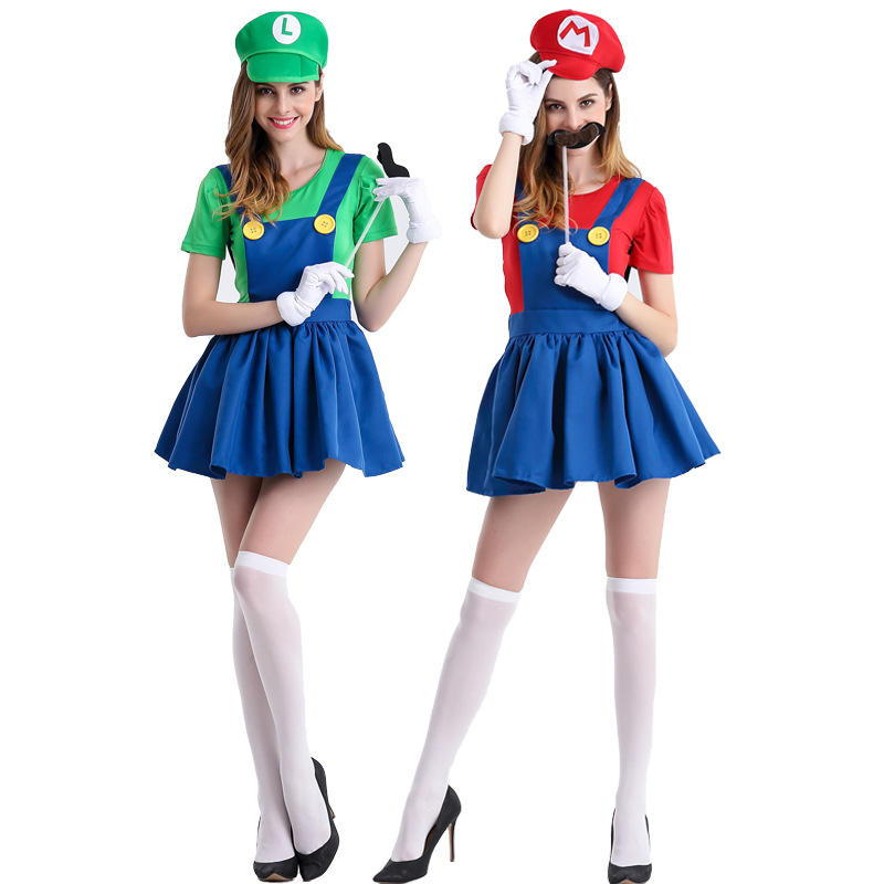 现货工厂直销 万圣节cosplay服装 女款马里奥背带裙游戏角色扮演