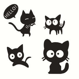 创意diy卡通猫咪黑白图案贴纸pvc不干胶装饰美化贴纸pvc sticker