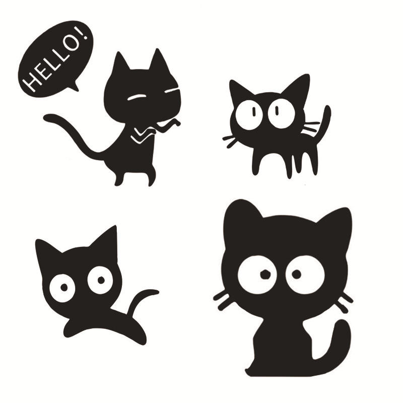 创意diy卡通猫咪黑白图案贴纸pvc不干胶装饰美化贴纸pvc sticker