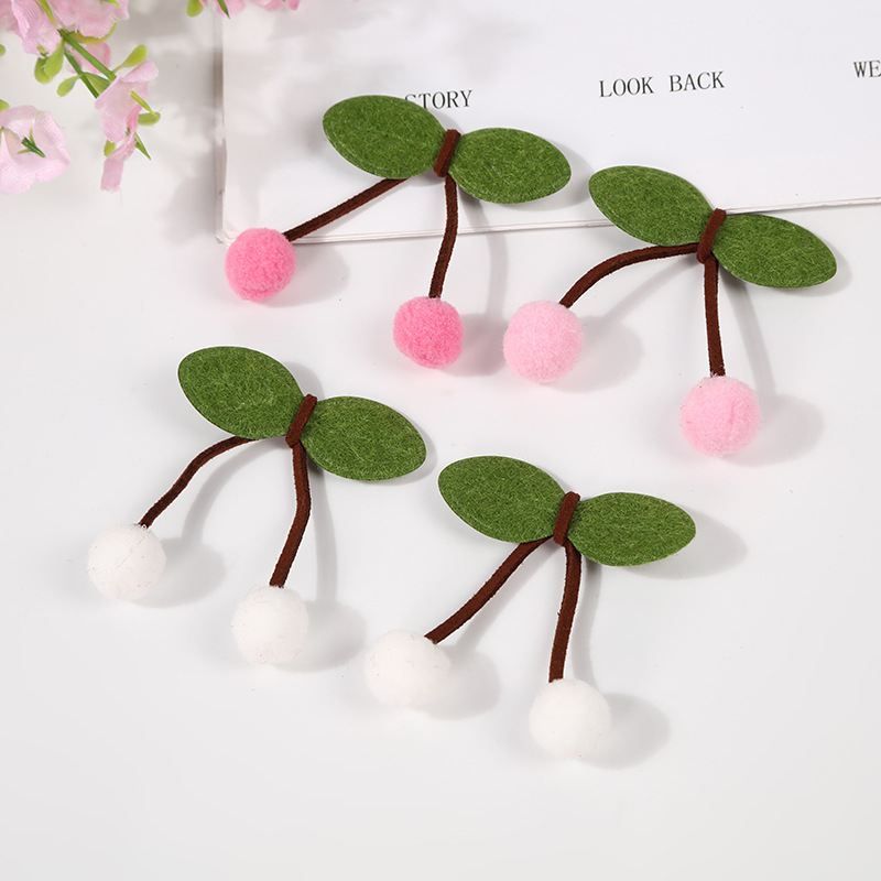 Factory Wholesale High Elastic Fur Ball Cherry Leaf Pair Ball Hair Accessories Barrettes Clothing Accessories Pair Ball