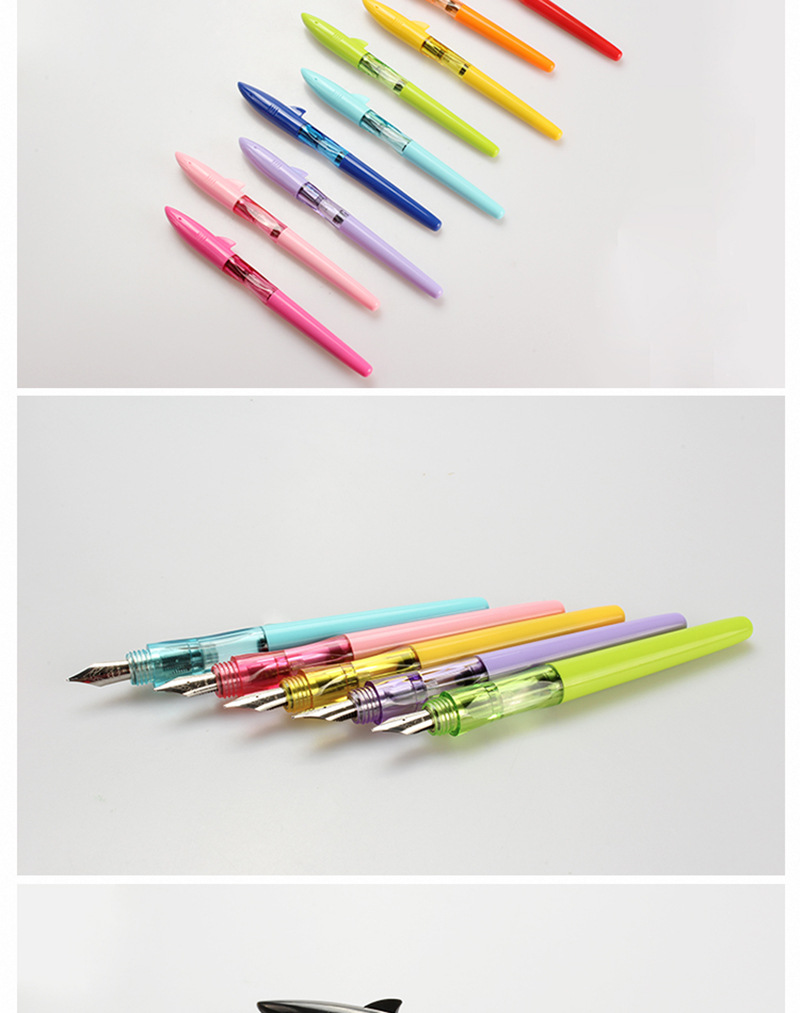 金豪鲨鱼笔亚克力透明钢笔 书法练字礼品签字笔 创意彩色学生钢笔