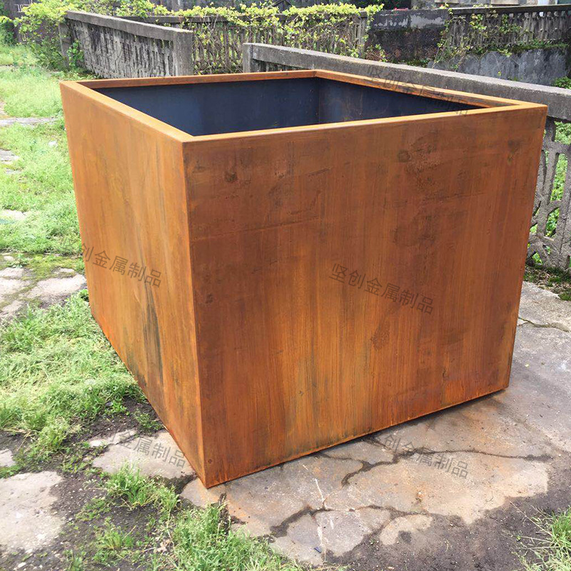 耐候钢花盆 大花盆 金属花盆 景观小品 种树大花盆 长方形花箱