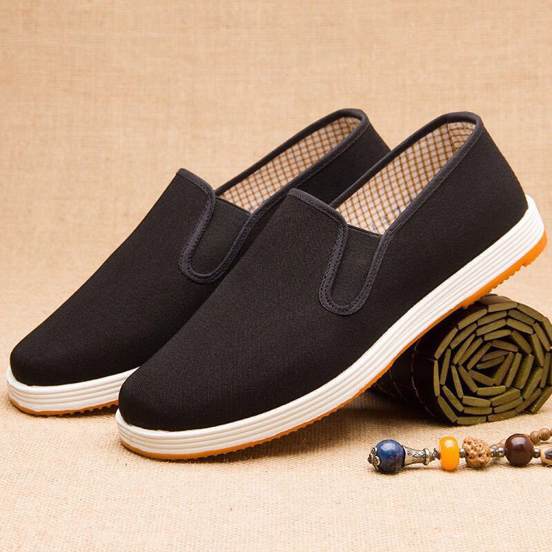 Factory Wholesale Old Beijing Cloth Shoes Men's Bottom Rubber Sole Solid Color Men's Black Cloth Shoes Beef Tendon Yellow Army Board Shoes