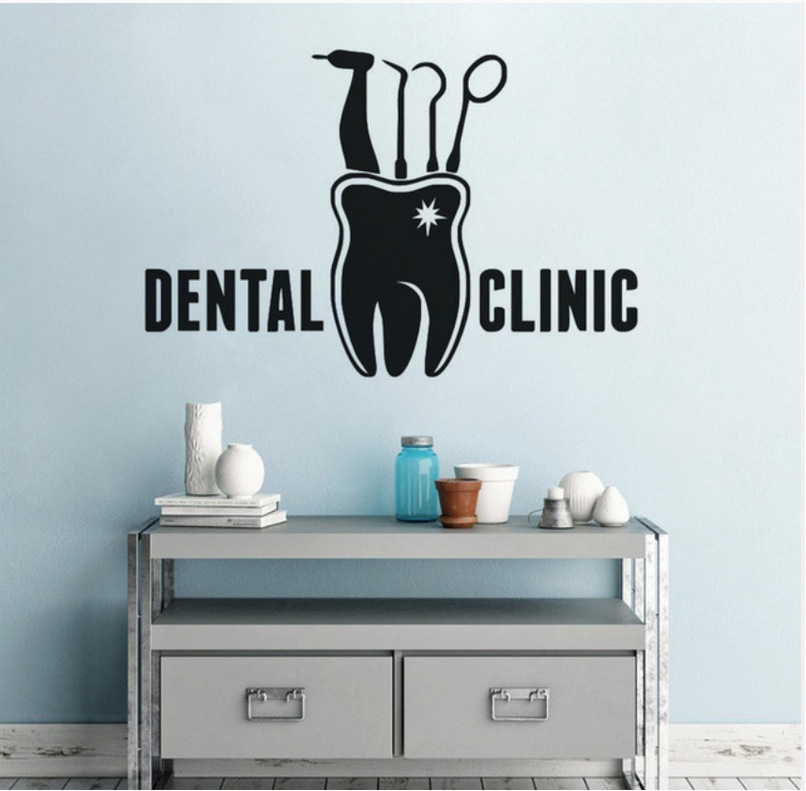 dental clinic 牙齿 牙医工具图案牙科诊所 玻璃橱窗展示墙贴