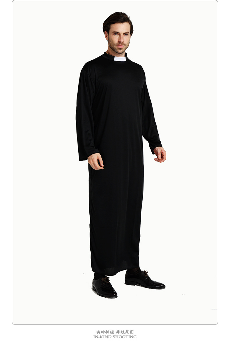 万圣节服装西方派对舞会衣服舞台表演男全黑长袍教父角色扮演服装