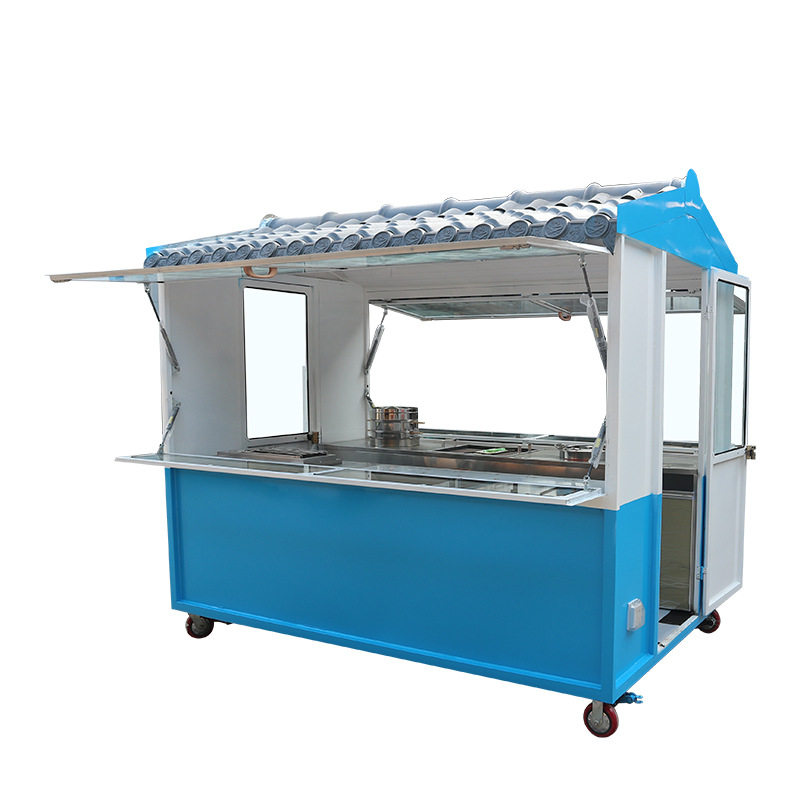 四轮仿古手推款小吃车房车快餐早餐流动摆摊车烤冷面烤面筋餐车