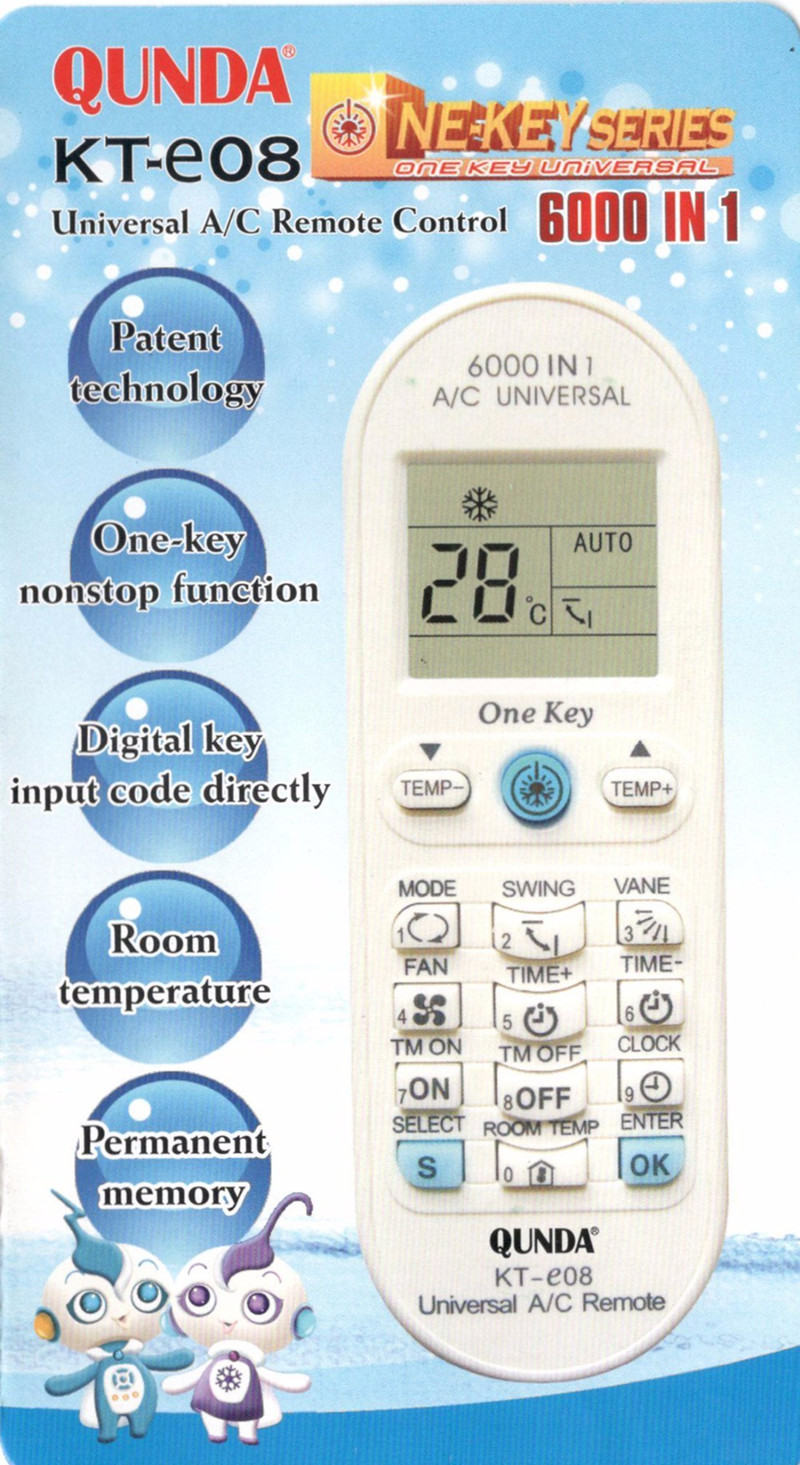 全新原装群达qunda万能空调遥控器设置型kt-e08英文版6000 in 1