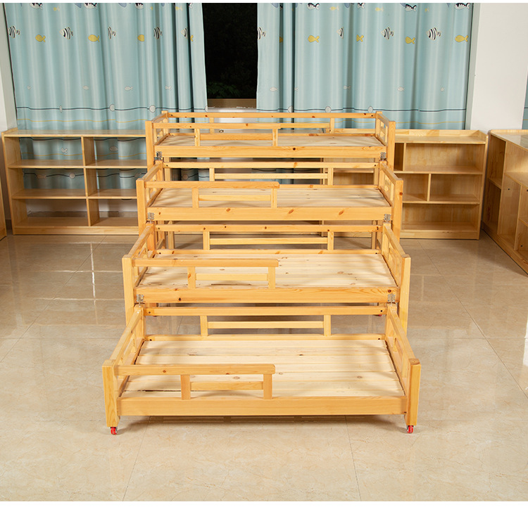 幼儿园实木四层推拉床儿童多层午睡床樟子松杉木早教床厂家定制