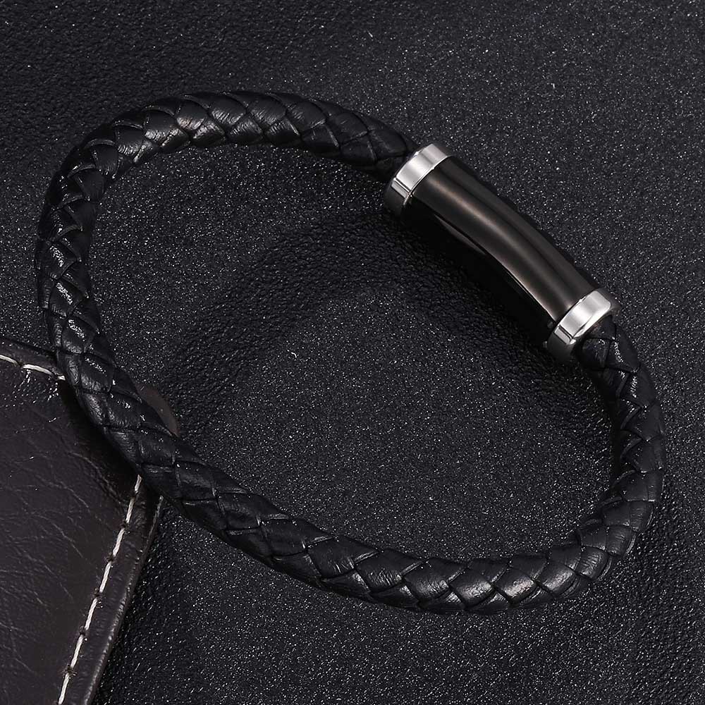 真皮牛皮欧美黑色手环手工编织男士纯皮手链批发编织外贸饰品批发