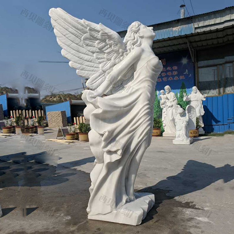 欧式汉白玉飞女人物雕塑工厂定制教堂酒店大理石西方翅膀天使摆件