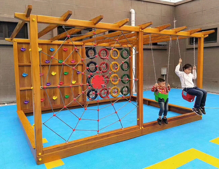 幼儿园大型木质攀爬架攀爬墙独木荡桥儿童游乐设备玩具户外爬网