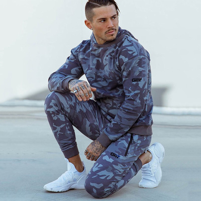 疯狂肌肉健身服男士套装秋季新款运动休闲慢跑训练卫衣长裤两件套