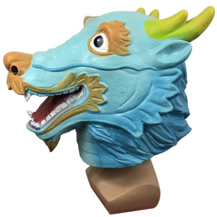 万圣节新品生肖龙头面具乳胶动物头套中国龙化妆舞会面罩影视道具