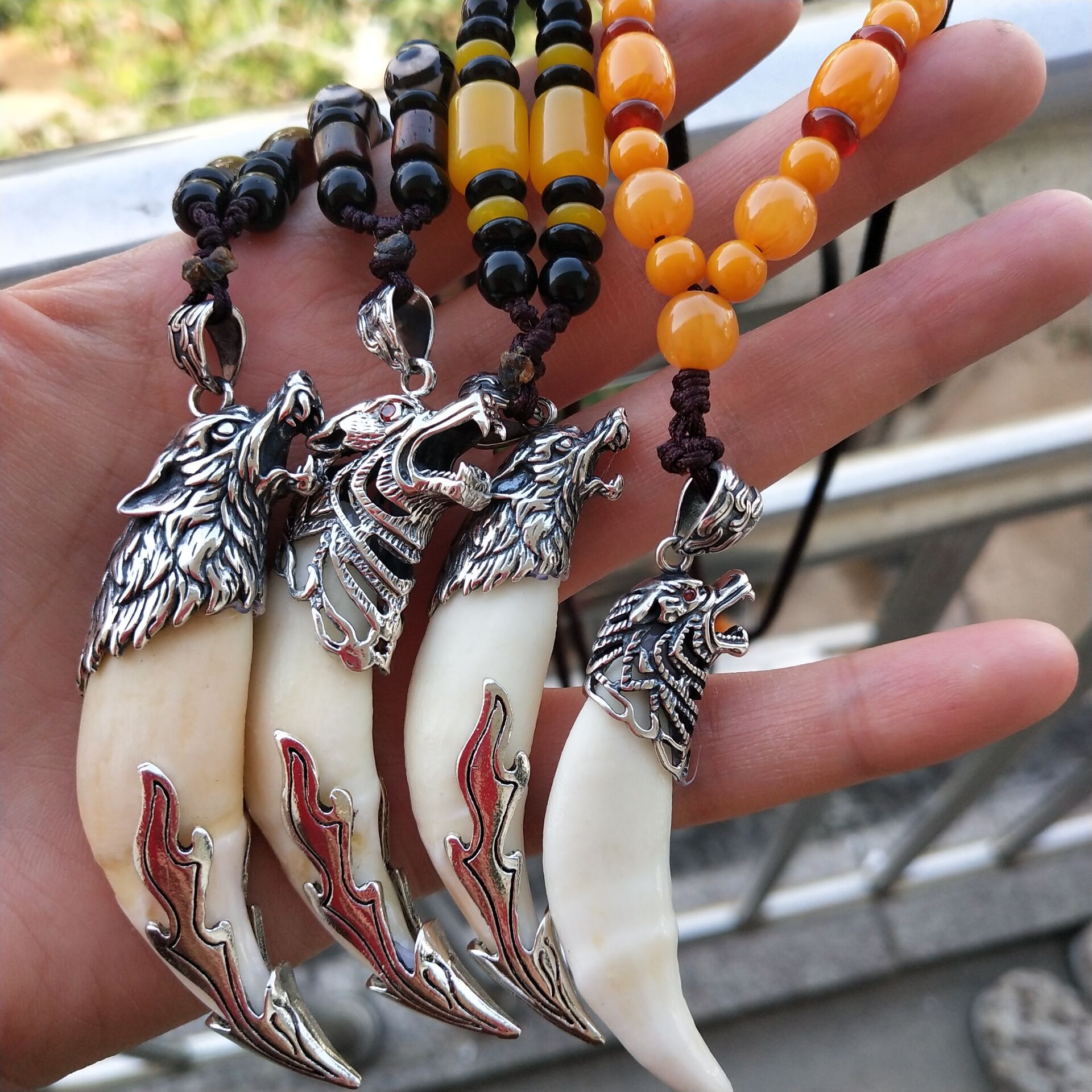 狼牙吊坠男士925纯银项链真狼狗牙项坠复古霸气牙齿个性狗牙项链