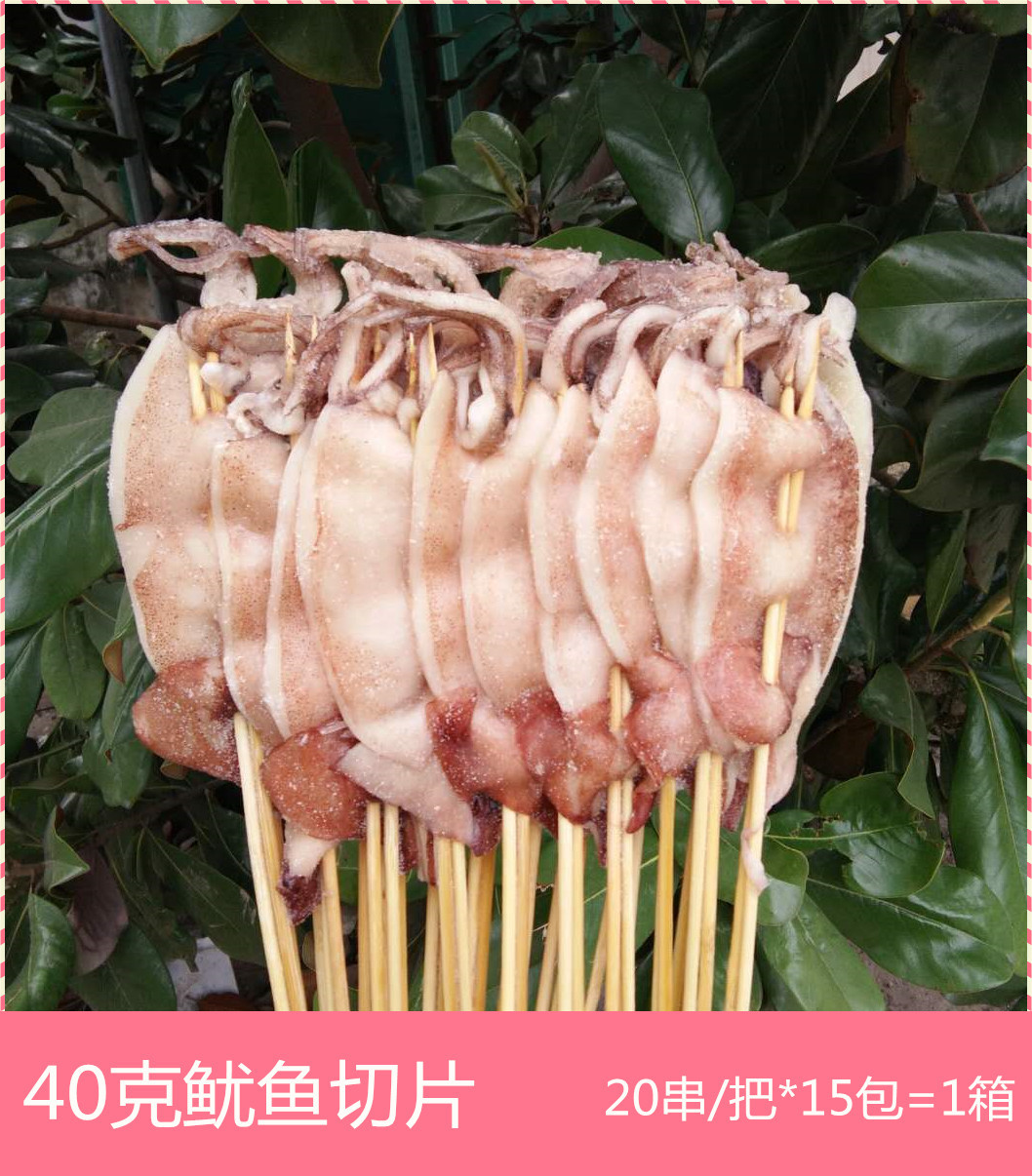铁板鱿鱼串40克新鲜冷冻烧烤食材铁板鸭肠搭档40克鱿鱼片300串