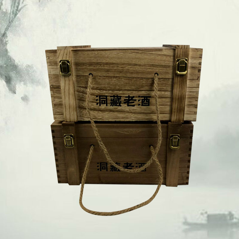 洞藏老酒包装酒坛木盒原浆白酒六支盒实木酒盒酒坛子木质复古酒盒