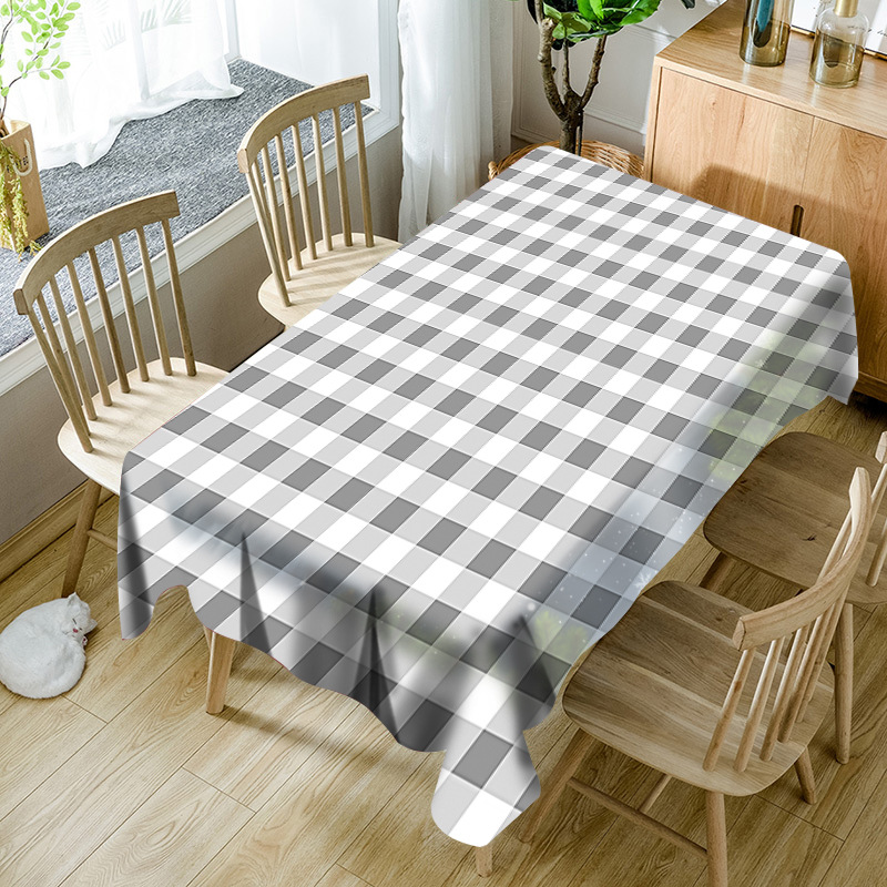 简约格子防水涤纶印花桌布