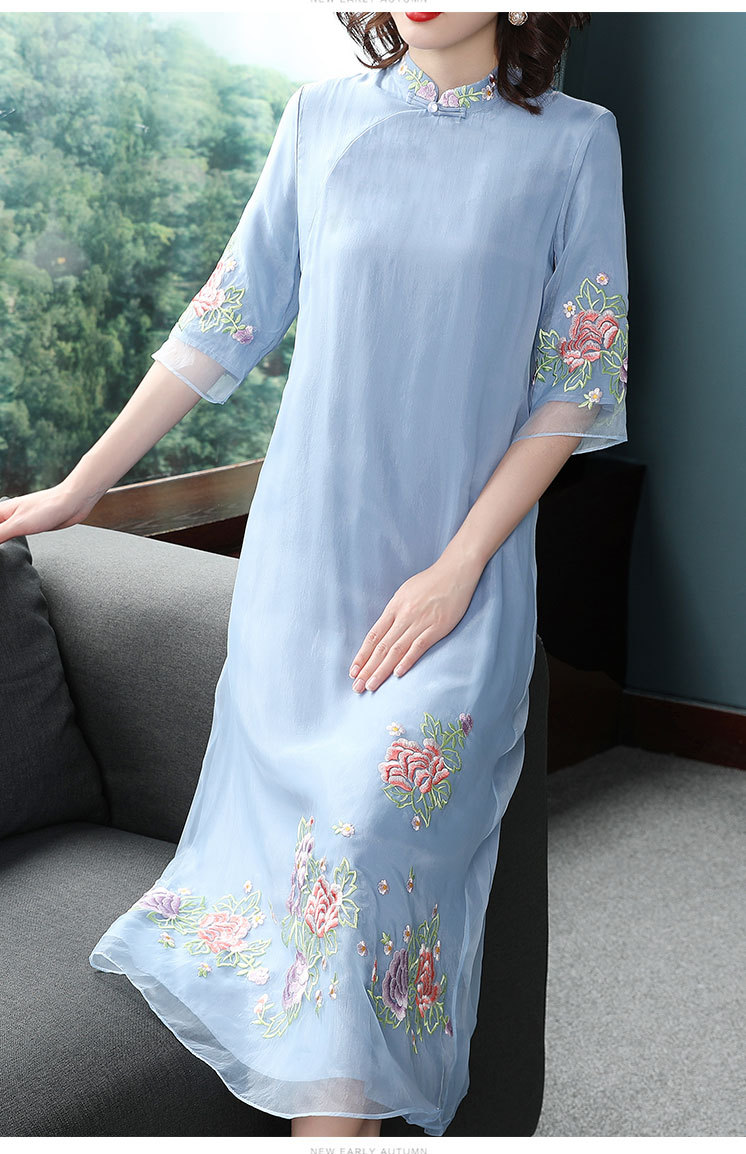 og 1063新款女装复古牡丹刺绣中国风旗袍改良唐装汉服连衣裙