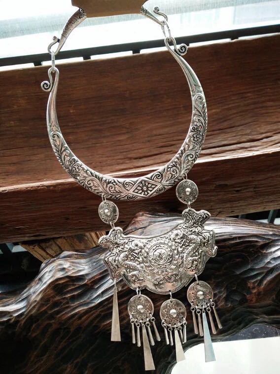 云南民族风苗银毛衣链复古项链吊坠项圈服饰挂件饰品