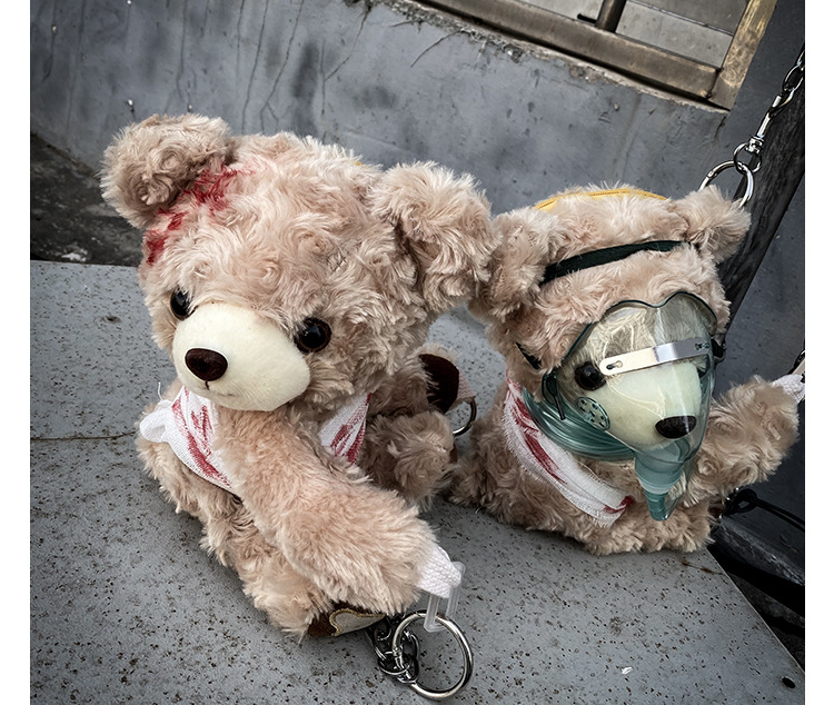 女爵百搭韩版原宿暗黑血腥呼吸机残疾熊玩偶蹦迪斜跨包丧系少女包