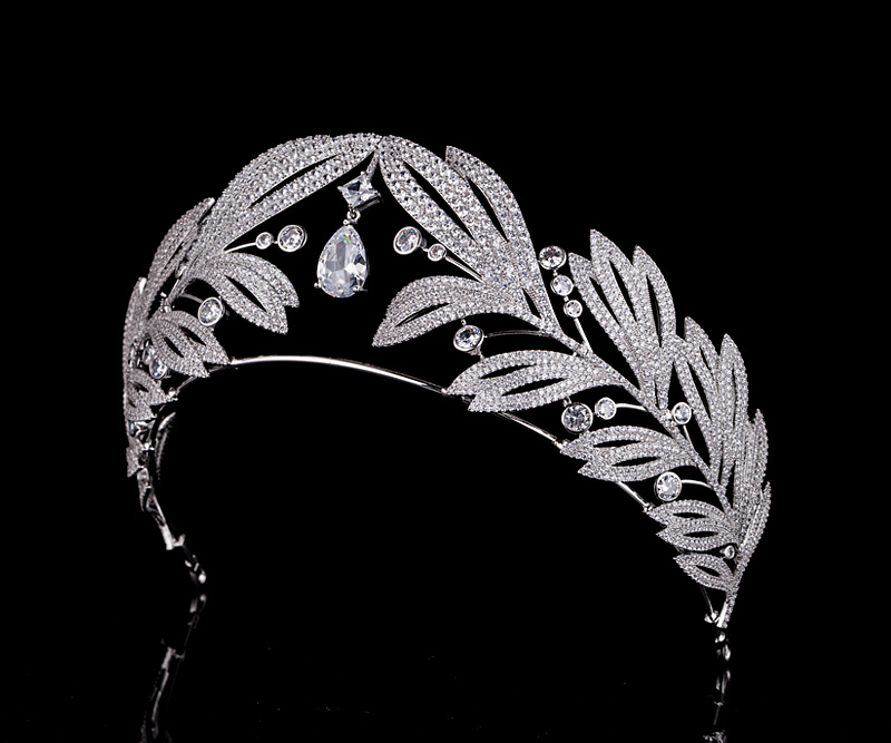 欧美新款皇室复古月桂叶大王冠新娘结婚锆石皇冠婚礼头饰婚纱配饰
