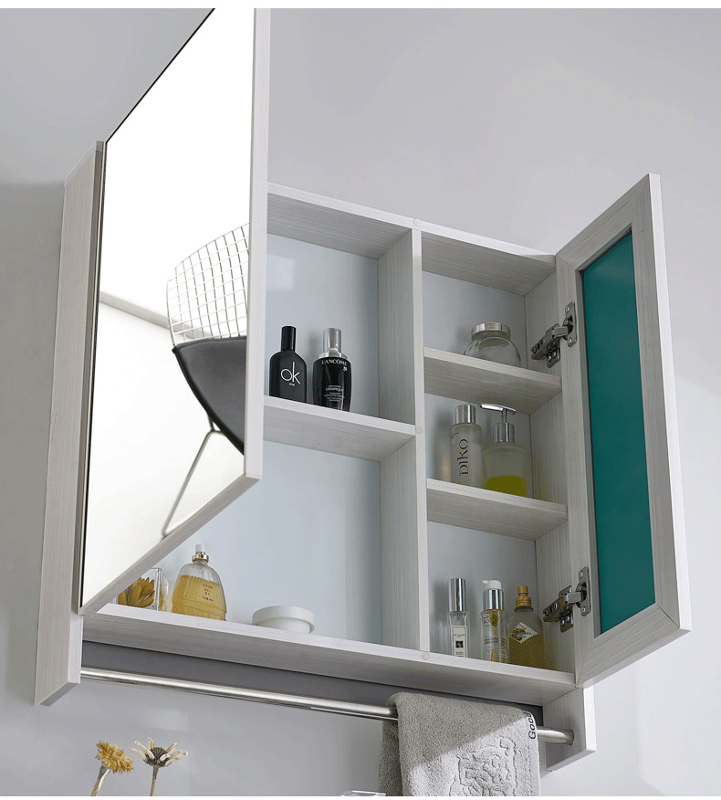 简约太空铝浴室镜柜卫生间高清镜子镜门带置物架柜双开门环保银镜