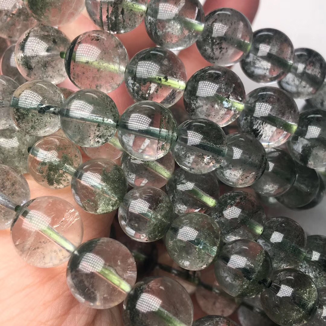 天然绿幽灵满天星手链 晶体通透 微红皮 满天星手链可塘厂家直销