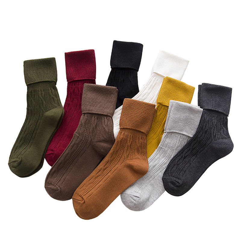 Tea Face Socks Factory Wholesale New Japanese Style Solid Color Bunching Socks Harajuku Style Loose Middle Tube Cotton Socks Fashion Women's Socks