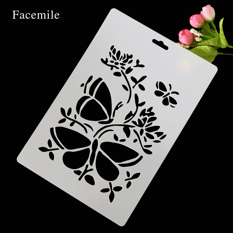 多款蝴蝶花朵绘画模板diy镂空手绘涂鸦模板手抄报花边尺模板工具