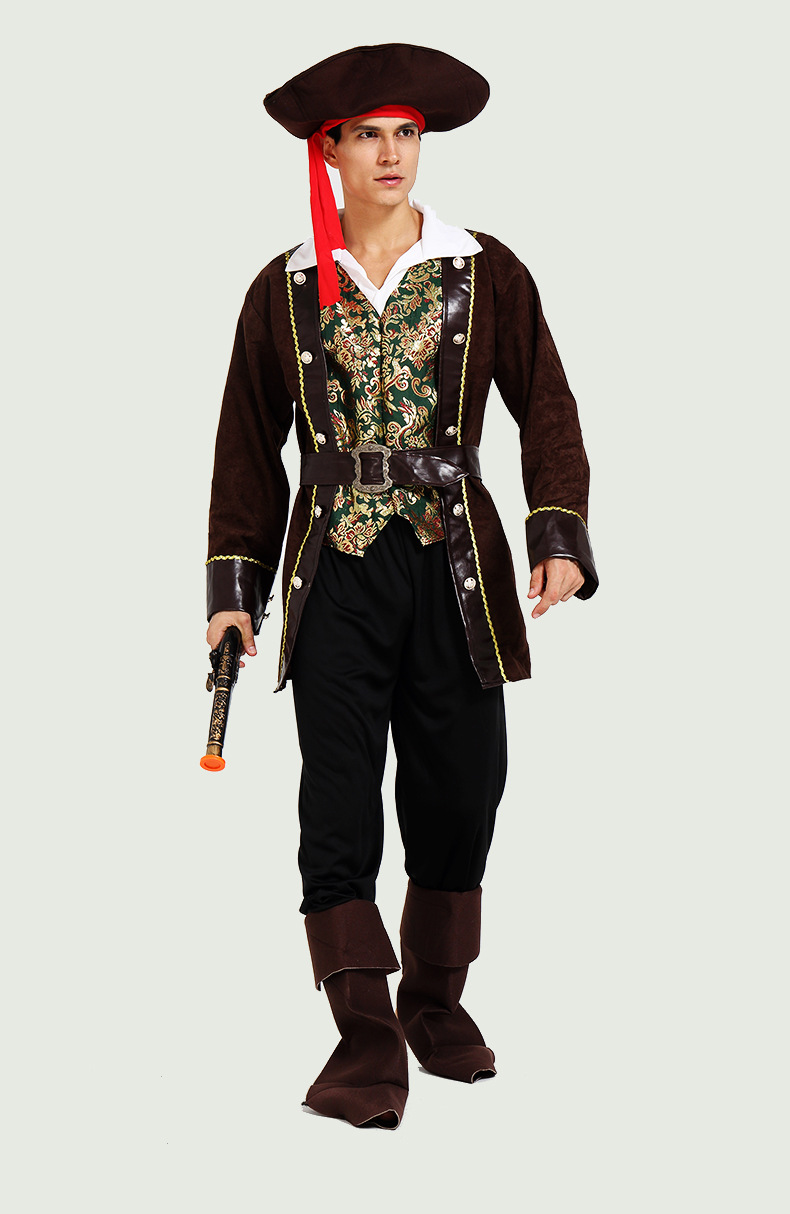 化装舞会新款豪华深咖啡海盗服成人男性cosplay角色扮演派对服装